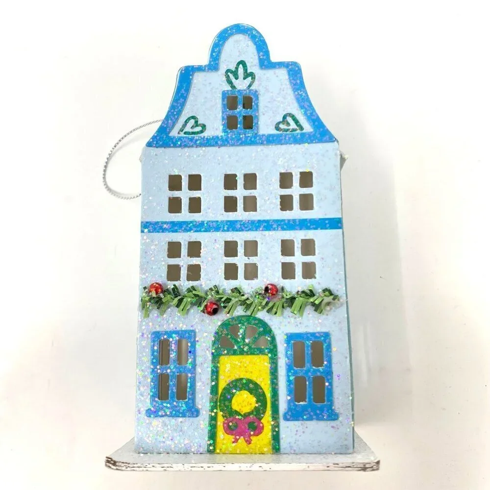 Glittered Paper House Christmas Tree Ornament Blue - Wondershop™: Indoor Holiday